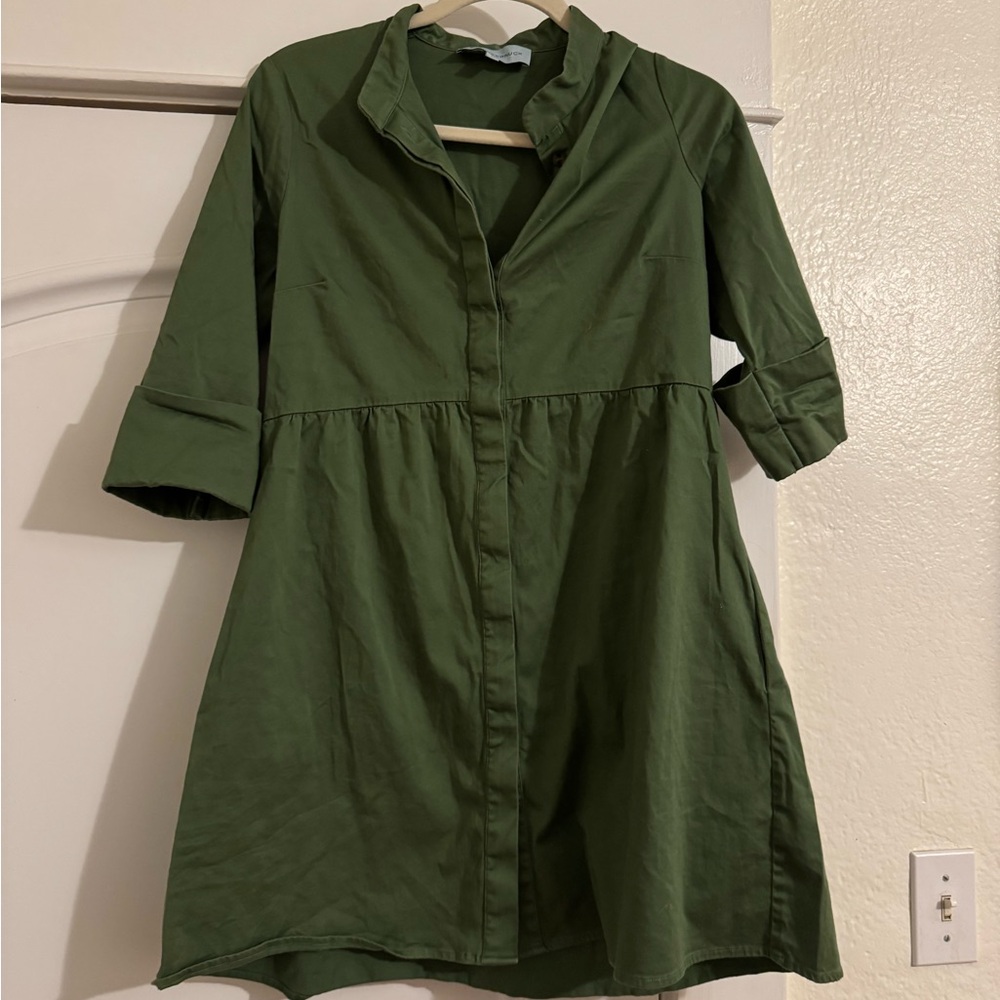 Tuckernuck Olive Green Collared Shirt Dress